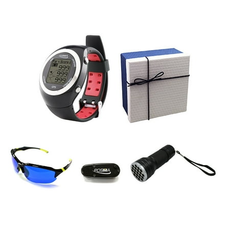 POSMA GS-GT2B Golf Fitness Watch Range Finder Deluxe Gift Set with Golf Ball Finder Glasses and Putting Aid In Gift