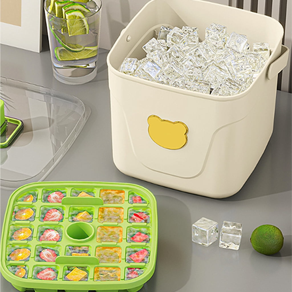 Pressing Ice Cubes Tray Mold Large Capacity Double-layer Ice Storage Container