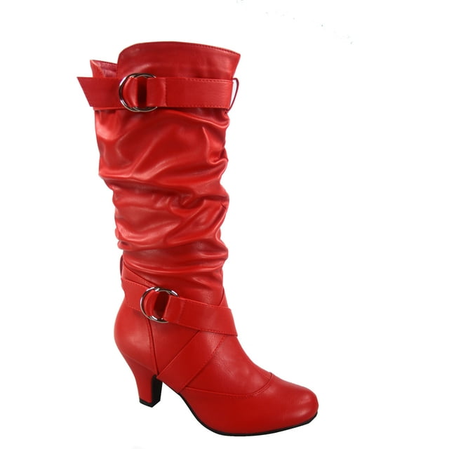Maggie-39 Bottes Décontractées Mi-Mollet à Bout Rond à Talons Hauts à Fermeture Éclair pour Femmes