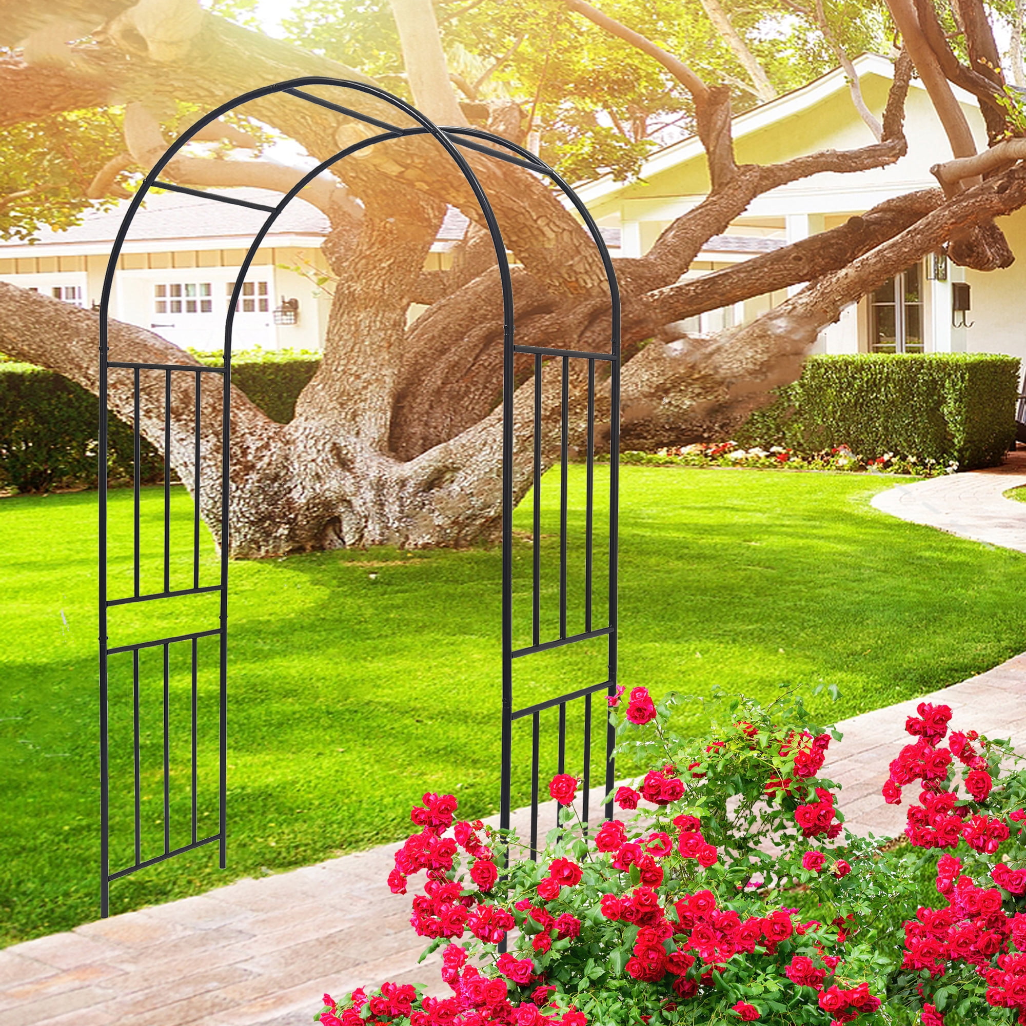 Metal Garden Arch Climbing Plants Support Rose Arch Outdoor Black L42.24" x W17.52" x H85.82"