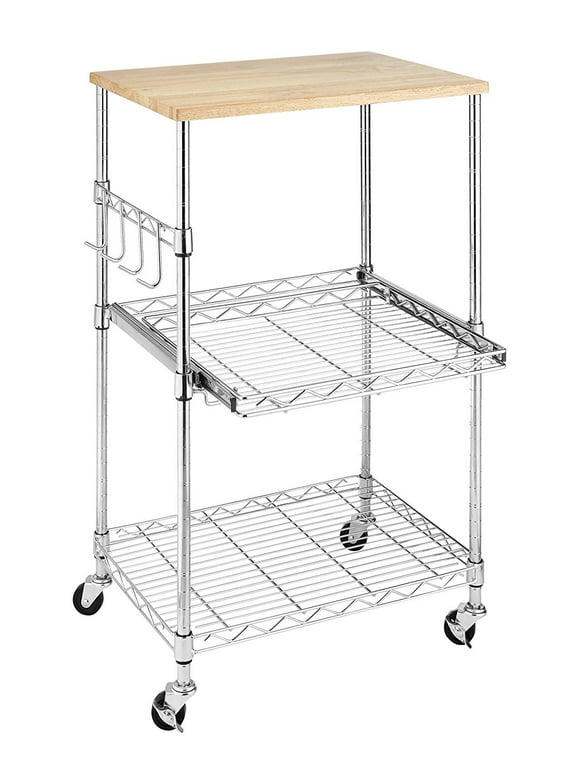 Whitmor Kitchen Storage Microwave Cart - Chrome - 16  Length x 22.5 Width x 34  Height inches