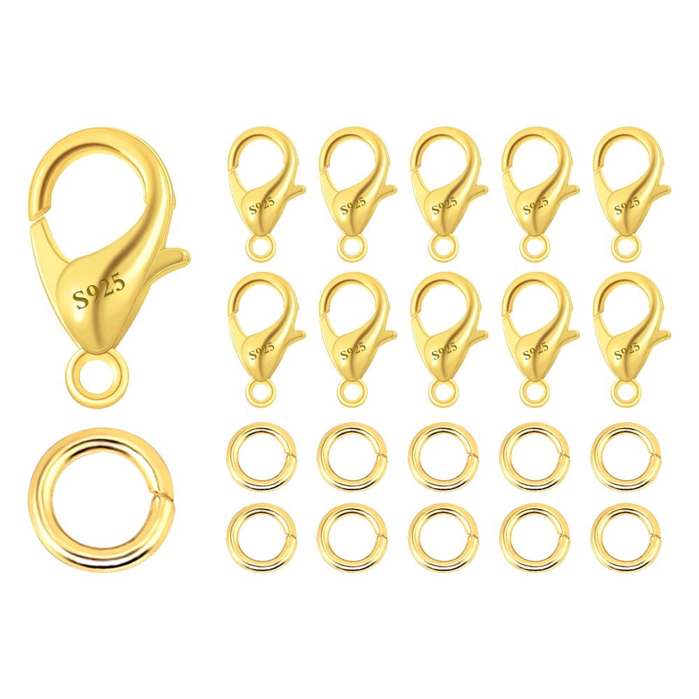Lancharmed Gold Bracelet 14K Gold Plated Attachmentlobster Clasp 10 Open Jump Rings10 Necklace Jewellery Clasp Snecklace Extenders for Womens Classroom Valentines Gifts
