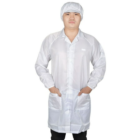 Unisex White Elastic Cuff 2 Patch Pockets Anti Static Lab Smock Long Coat (Best Lab Coat Brand)