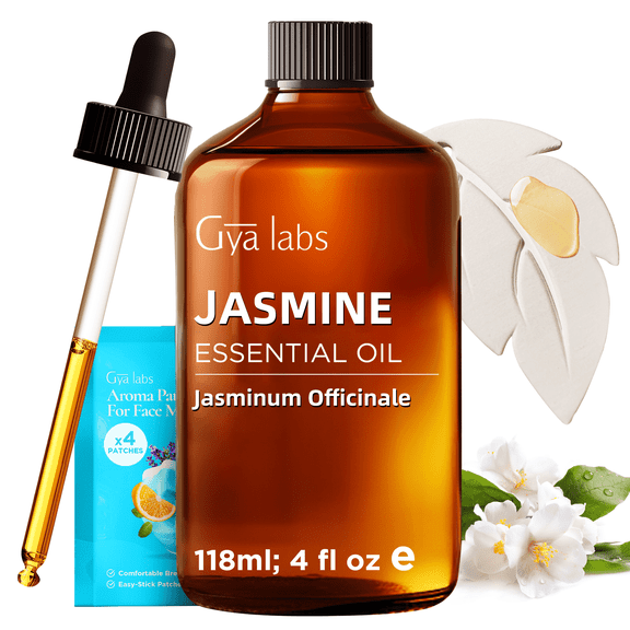 Gya Labs Jasmine Essential Oil with Aromatherapy stone - Pure Indian Floral Scent for Diffuser, Skincare, Hair Care & DIY - 4 fl oz