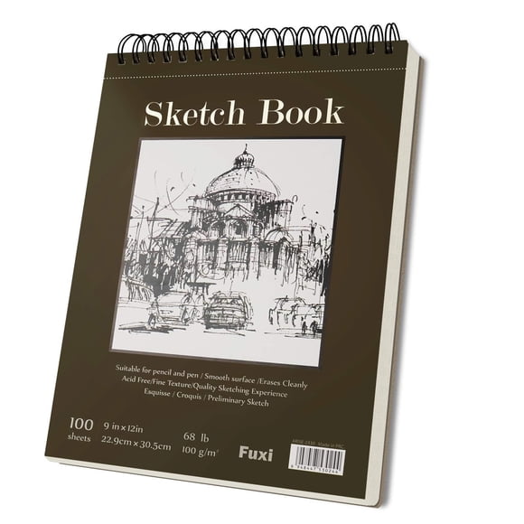 Cuaderno de bocetos de 9 x 12 pulgadas Bloc de bocetos encuadernado en espiral superior 1 paquete de 100 hojas (68 lb/100 g/m2) Cuaderno de bocetos artístico sin ácido Dibujo artístico Pintura Papel d