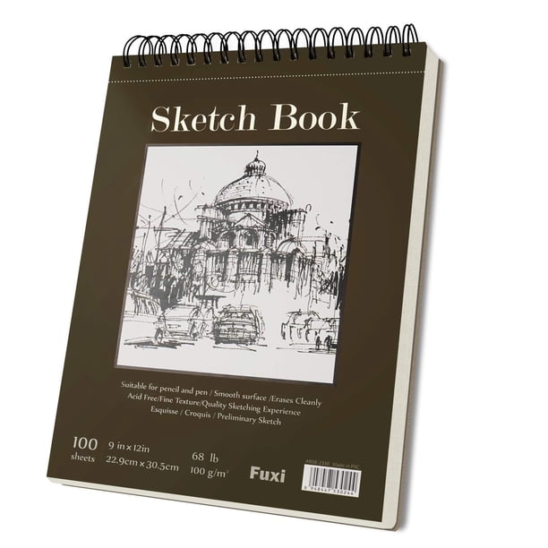 Cuaderno de bocetos de 9 x 12 pulgadas Bloc de bocetos encuadernado en espiral superior 1 paquete de 100 hojas (68 lb/100 g/m2) Cuaderno de bocetos artístico sin ácido Dibujo artístico Pintura Papel d