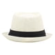 thumbnail image 2 of Moda Hombres Mujeres Sombrero de Paja Cinta de contraste Fedora Sombrero rizado Unisex Panamá J CACAGOO  Sombrero de copa, 2 of 7