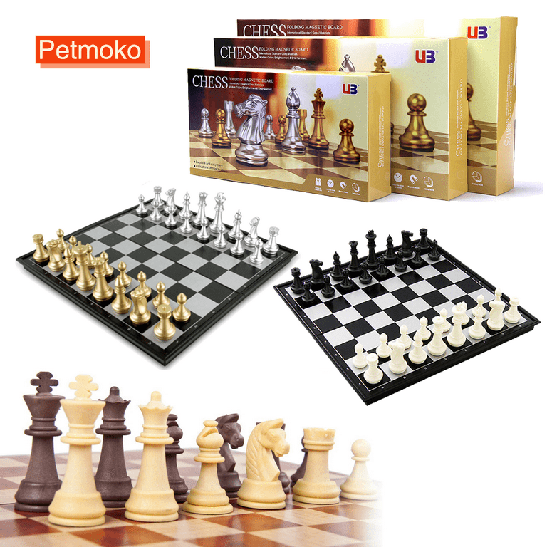 10inch Magnetic Travel Chess Set, Black & White Folding Board for