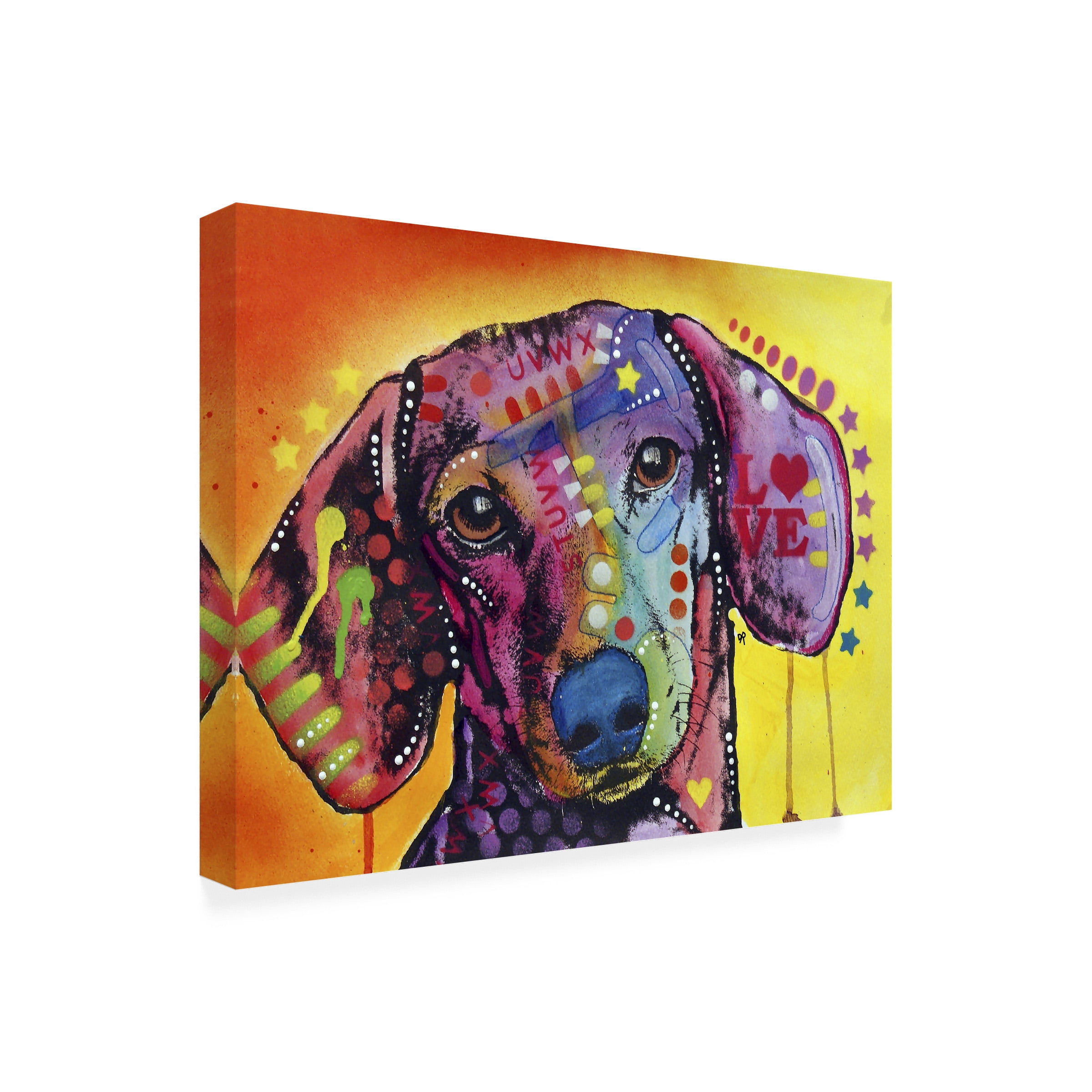 Dean Russo 'Tilt Dachshund Love' Outdoor Canvas 35x47