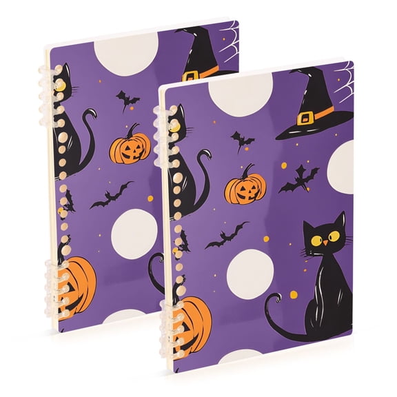 FORMRS 1-Subject Spiral Notebook 8" x 5" College Ruled 60 Refillable Sheet A5 Hard Cover, 2 Pack, Halloween Black Cat