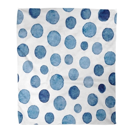 SIDONKU Throw Blanket Warm Cozy Print Flannel Drawn Hand Polka Dot Pattern Abstract Watercolor Shapes in Indigo Blue Modern Comfortable Soft for Bed Sofa and Couch 50x60 Inches