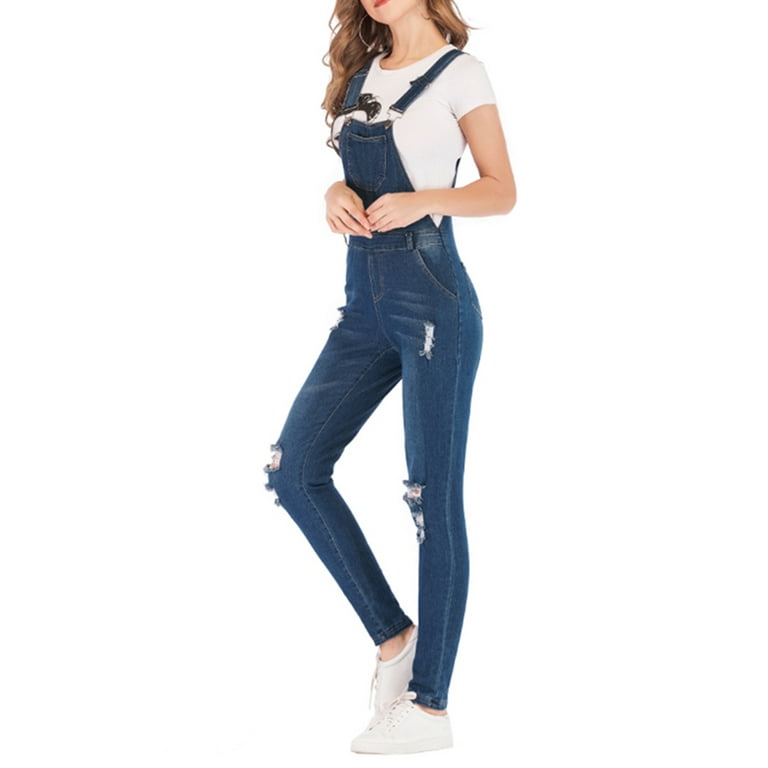 Womens Ladies Full Length Denim Dungarees Slim Fit Jeans Overall Jumpsuit  Pants