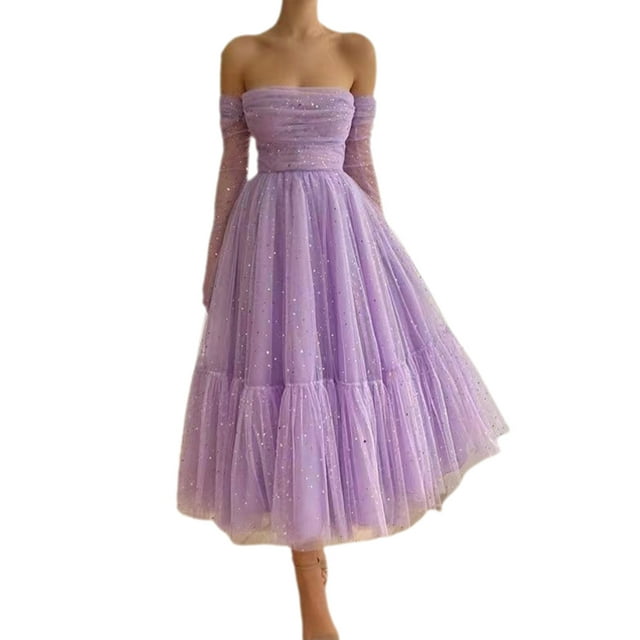 xiaxaixu Femmes Robe de Soirée Longue Robe Paillettes Bateau Cou Épaule Manches Longues Robe de Cocktail Maille Dos Nu Robe A-Ligne