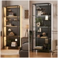 thumbnail image 6 of ModFurne Glass Display Shelf for Collectibles, LED Black Curio Cabinet, Lighted Tall Narrow Pegboard Steel Frame, Small, 6 of 9