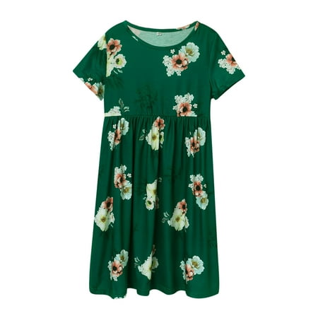 

Toddler Dress Short Sleeve Summer Girls Dress With Floral Print Short Sleeve Princess Dress With Two Pockets Baby Holiday Dress