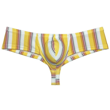 Botmois Men s Mini Boxer Briefs Soft Stretchy Thongs Comfortable Bikini Underwear Low Rise High-cut Hipster Panties Orange Stripe X