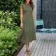 thumbnail image 4 of Vestido midi informal de verano con mangas acampanadas y fruncido para mujer - Cuello redondo, cintura elástica, falda escalonada - S-XL, 4 of 6
