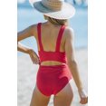 thumbnail image 1 of POGLIP Women's Red Twisted Ruched Hollow Out One-piece Swimwear, 1 of 6