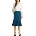 thumbnail image 2 of INSPIRE CHIC Women's High Waist Flare Hem Elegant Work Midi Fishtail Skirt M Peacock Blue, 2 of 6