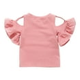 thumbnail image 4 of OGLCCG Toddler Baby Girls Cotton T Shirt Off-Shoulder Ruffle Trim Short Sleeve Basic Tees Top Casual Loose Summer Solid Color Blouse, 4 of 6