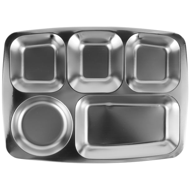 Bandeja de cena dividida de acero inoxidable Plato de comida dividido para comedor escolar Plato de acero inoxidable