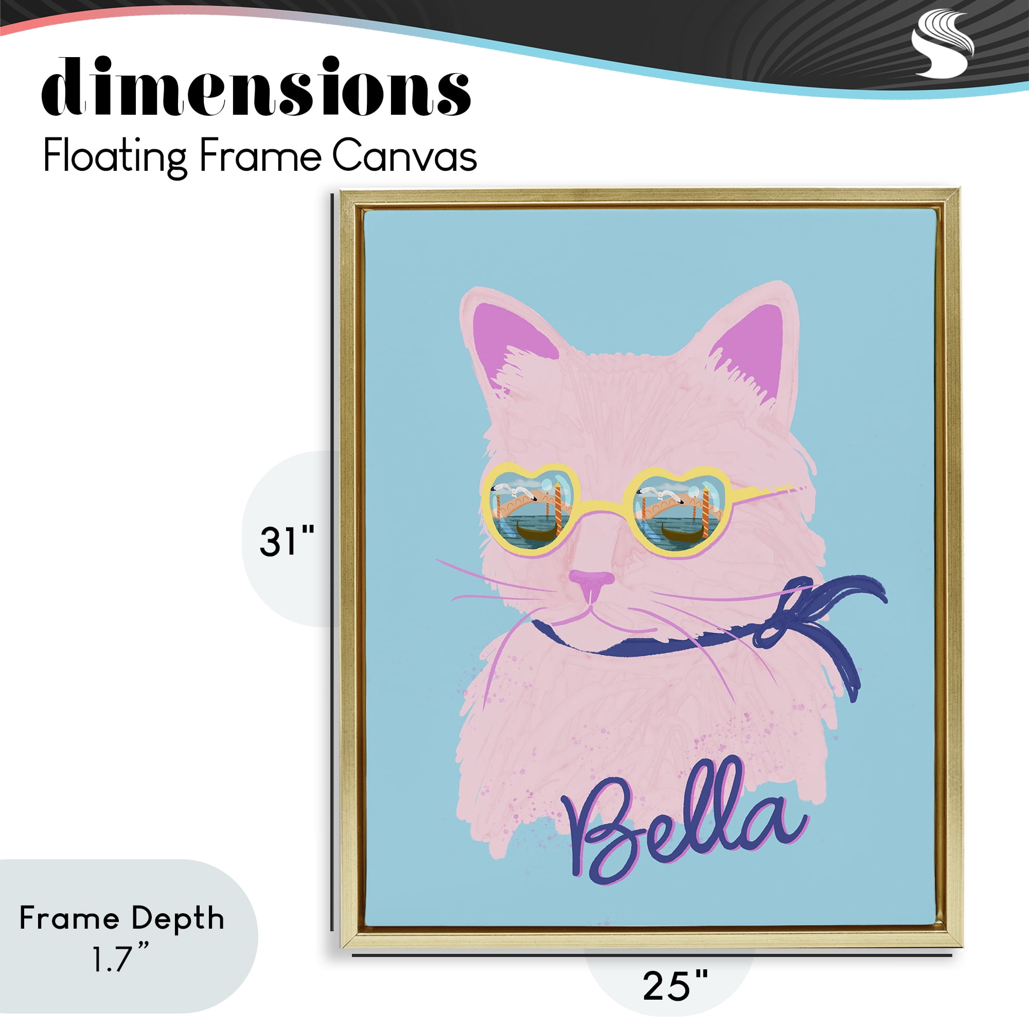 Stupell Industries Cool Cat Bella Gold Framed Floater Canvas Wall Art, design by Steffanie Pisula