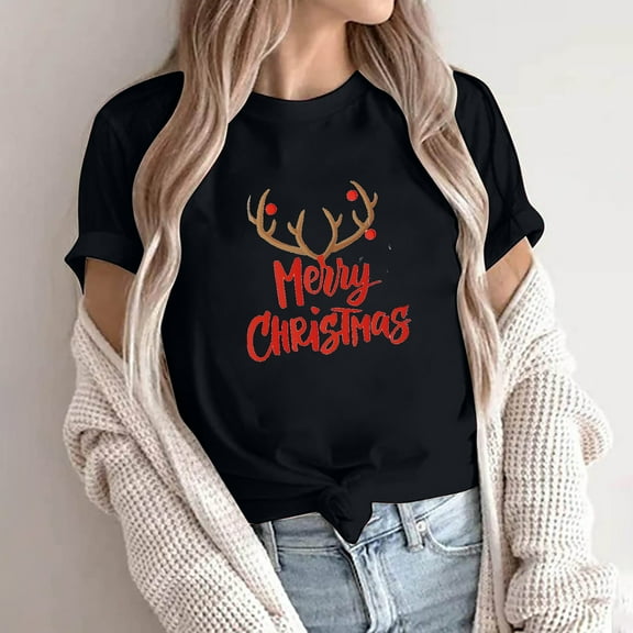 Babysbule Women's New Arrivals Shirts Adult Fashion Short Sleeve Round Neck Letter Printing Casual Blouse T-Shirt Tops Shirt