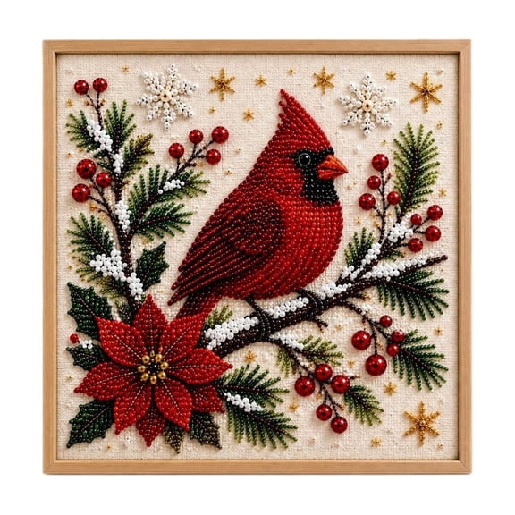 Cardinal DIY Diamond Art Kit, Handmade Pearl Rhinestone Painting Craft Set, Holiday Home Decor Gift (A)