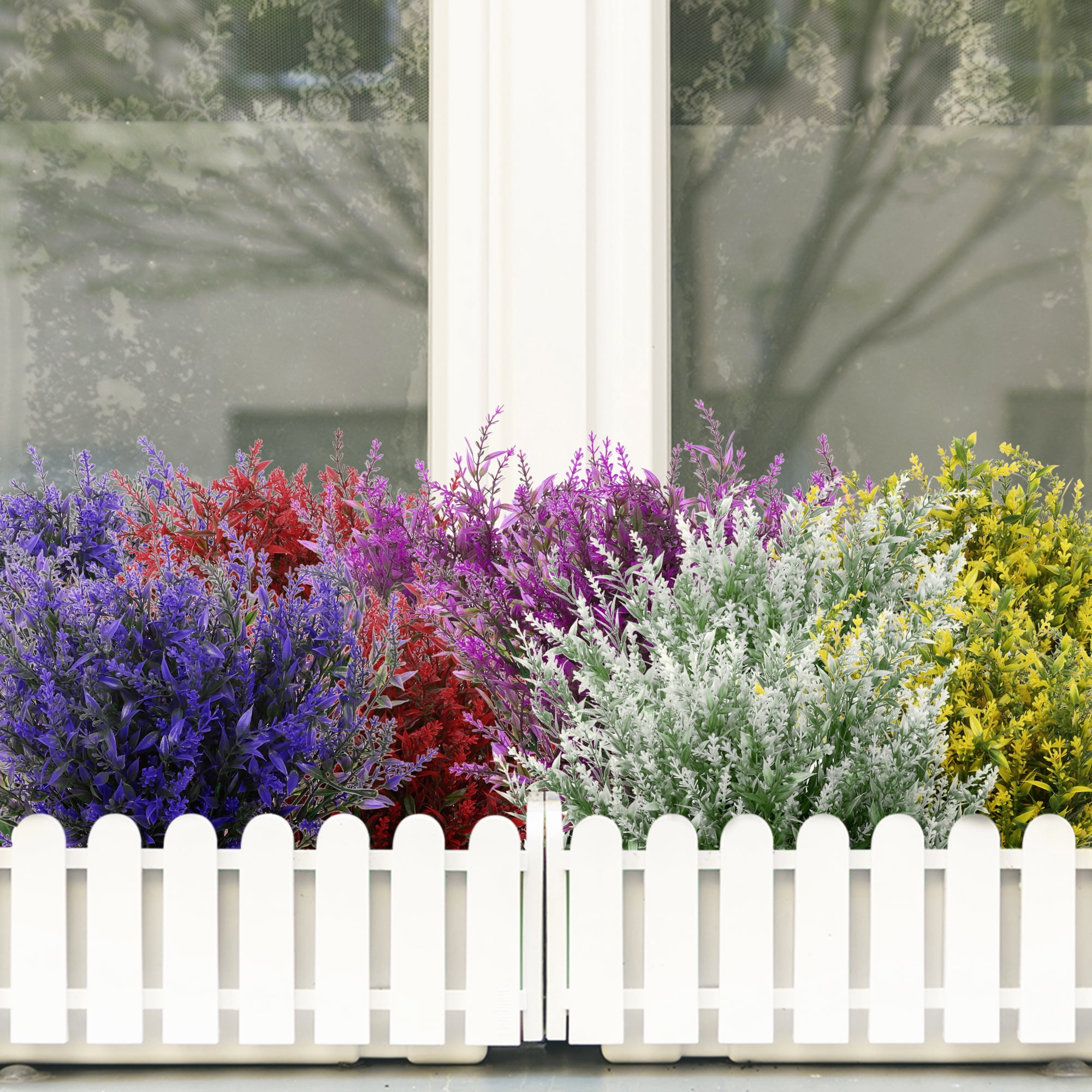 Unique Bargains 8Pcs Artificial Lavender Bundle Fake Flowers Indoor Outdoor Decor Red