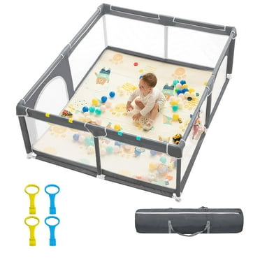Baby Playpen,71"x59" Extra Large Playard for Babies & Toddlers with Gate,Toys 0-6 to 12 Months Baby Activity Center,Sturdy Safety with Soft Mesh(Gray)