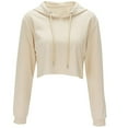 thumbnail image 2 of HAPIMO Sweatshirt for Women Drawstring Crop Pullover Tops Solid Color Long Sleeve Relaxed Fit Womens Hoodie Sweatshirt Teen Girls Clothes Beige S, 2 of 5