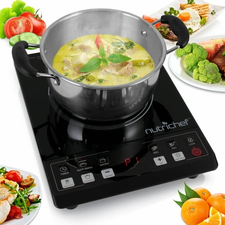 NutriChef PKST14.5 - Ceramic Countertop Cooktop - Electric Kitchen Glass Burner Cooker with Button