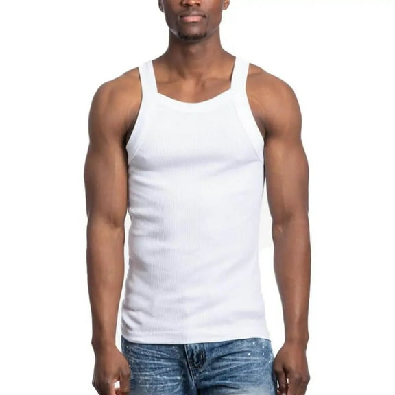 Galaxy by Harvic Men's Solid Colored Medium Weight Tank Top White