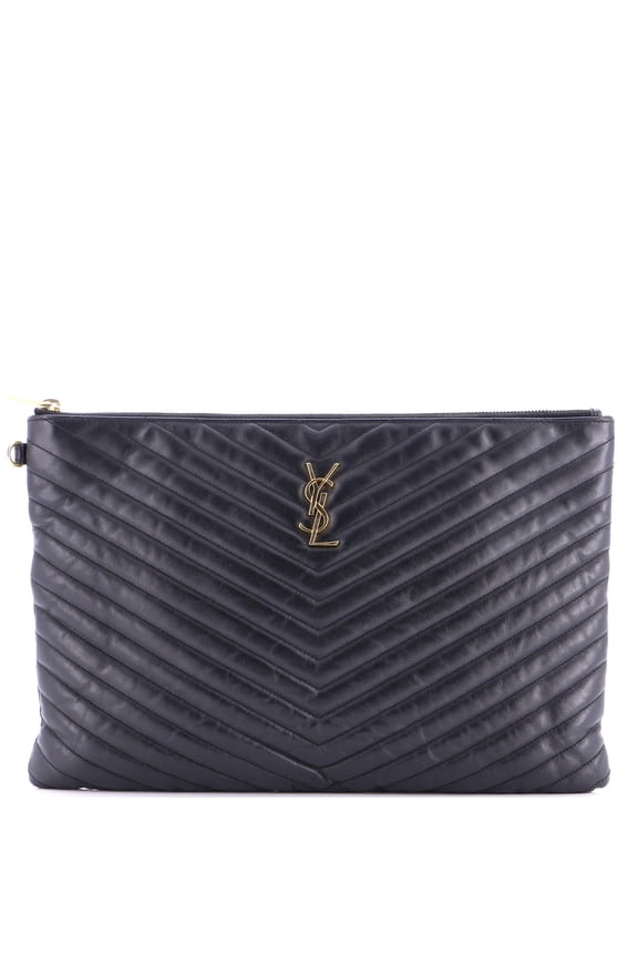 Pre-Owned Classic Monogram Wristlet Pouch Matelasse Chevron Leather Large By Rebag