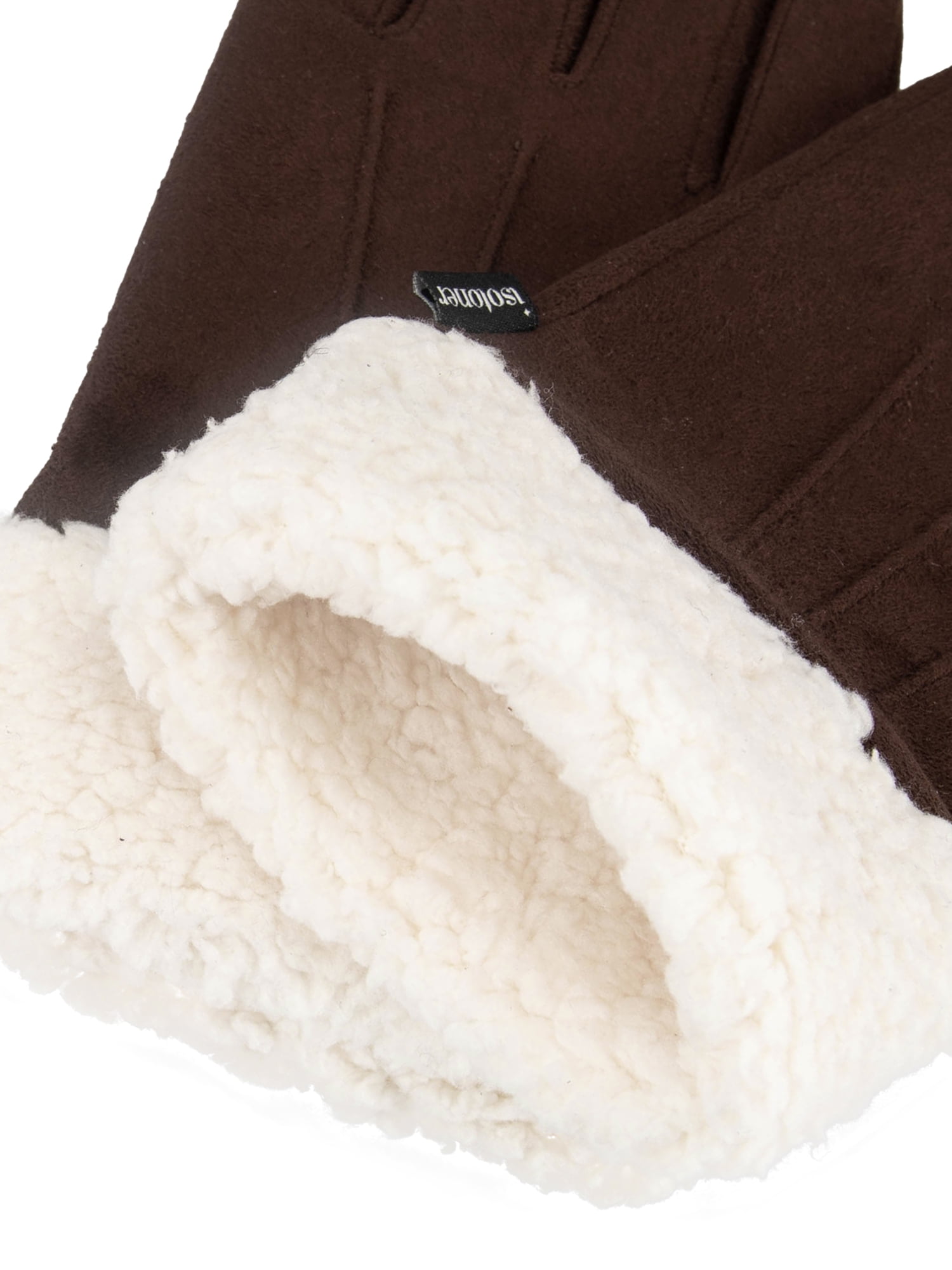 Isotoner Women's Ultraplush Microsuede Gloves with Sherpa Cuff, Brown, L/XL