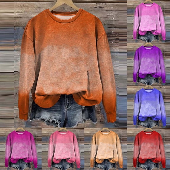 Womens Sweatshirt - Crew Neck Print Pullover Long Sleeve Loose Casual Fall Outdoor Shirts Blue M