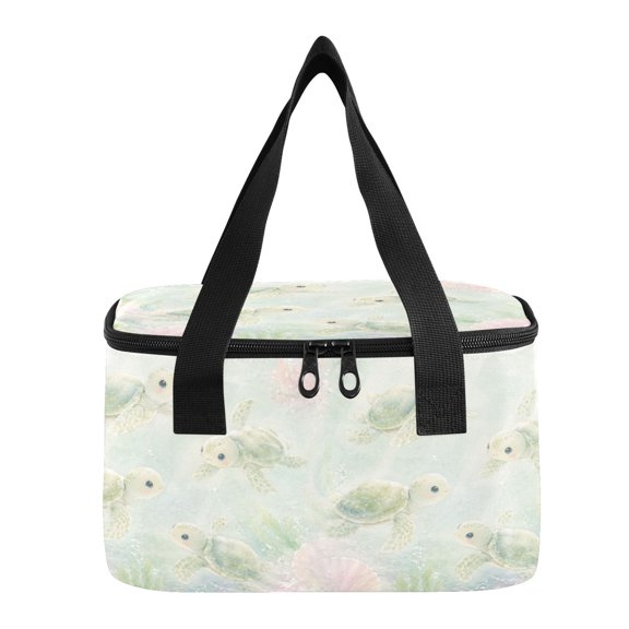 6L Insulated Lunch Bag Square Handheld Cooler Tote Cute Underwater Turtle Pattern Reusable Thermal Bag with Polyester & Aluminum Lining for Work Picnic Travel