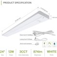 thumbnail image 2 of LED Under Cabinet Lighting Plug in or Hardwired 24 Inch, Dimmable Under Cabinet Lights with High/Low/Off Switch, 3CCT 2700K-4000K, Linkable Under Counter Lights for Kitchen, ETL Listed, White, 2 of 4