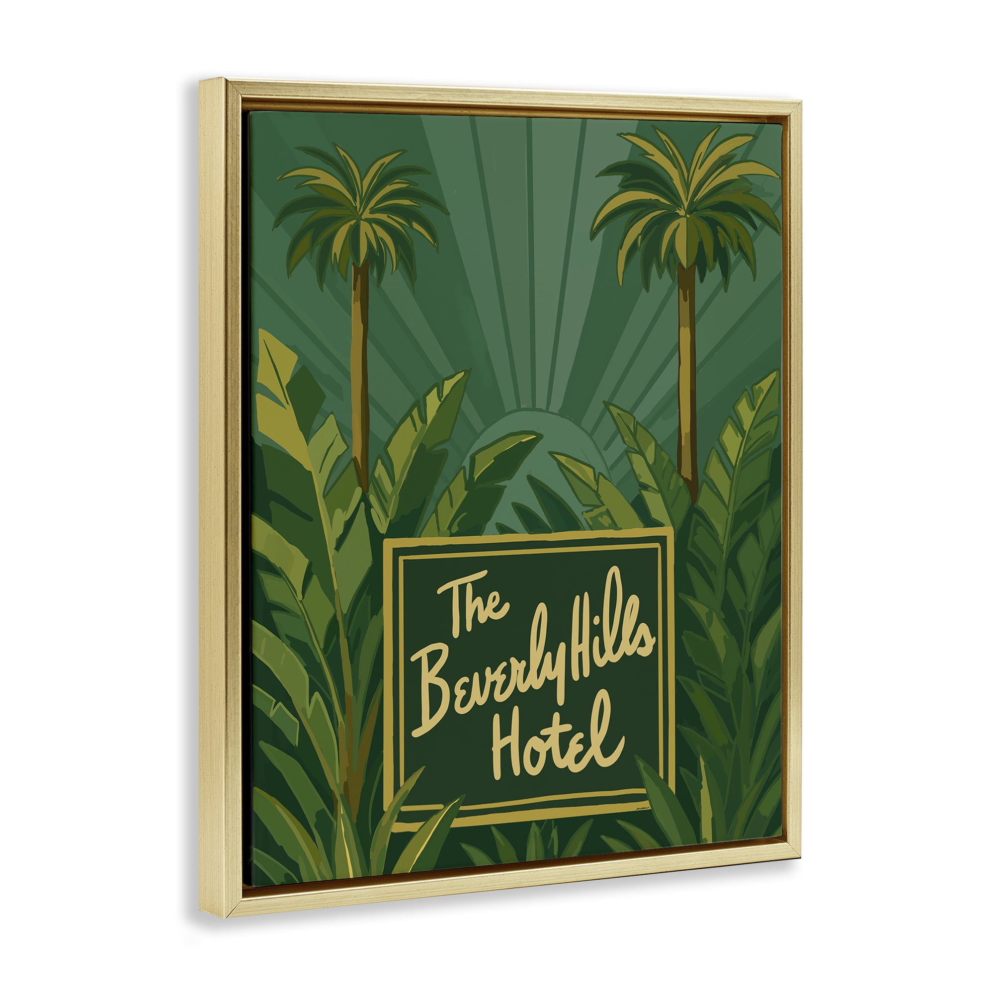 Stupell Industries Retro Beverly Hills Hotel Gold Framed Floater Canvas Wall Art, design by Amelia Noyes