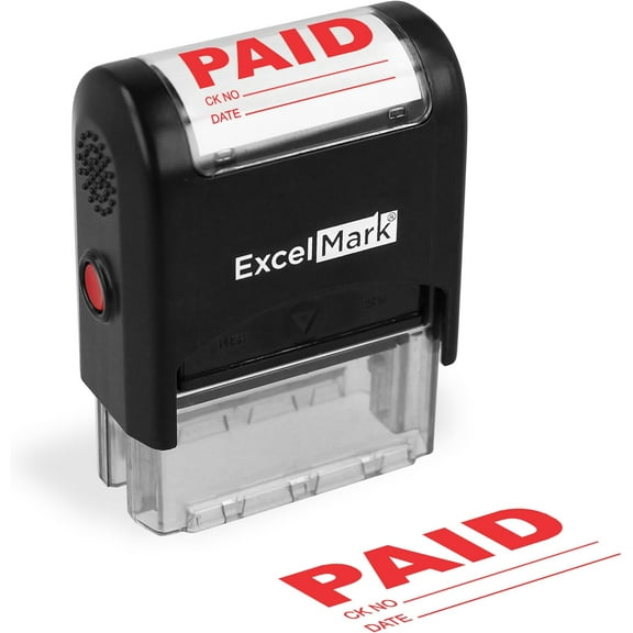 ExcelMark A1539 Paid Stamp Self Inking Stamps, Paid, Check No, Date Stamp, Red Ink