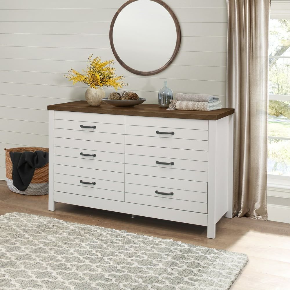 Lancaster Farmhouse Oak Top 6Drawer Dresser, Ivory, by Hillsdale