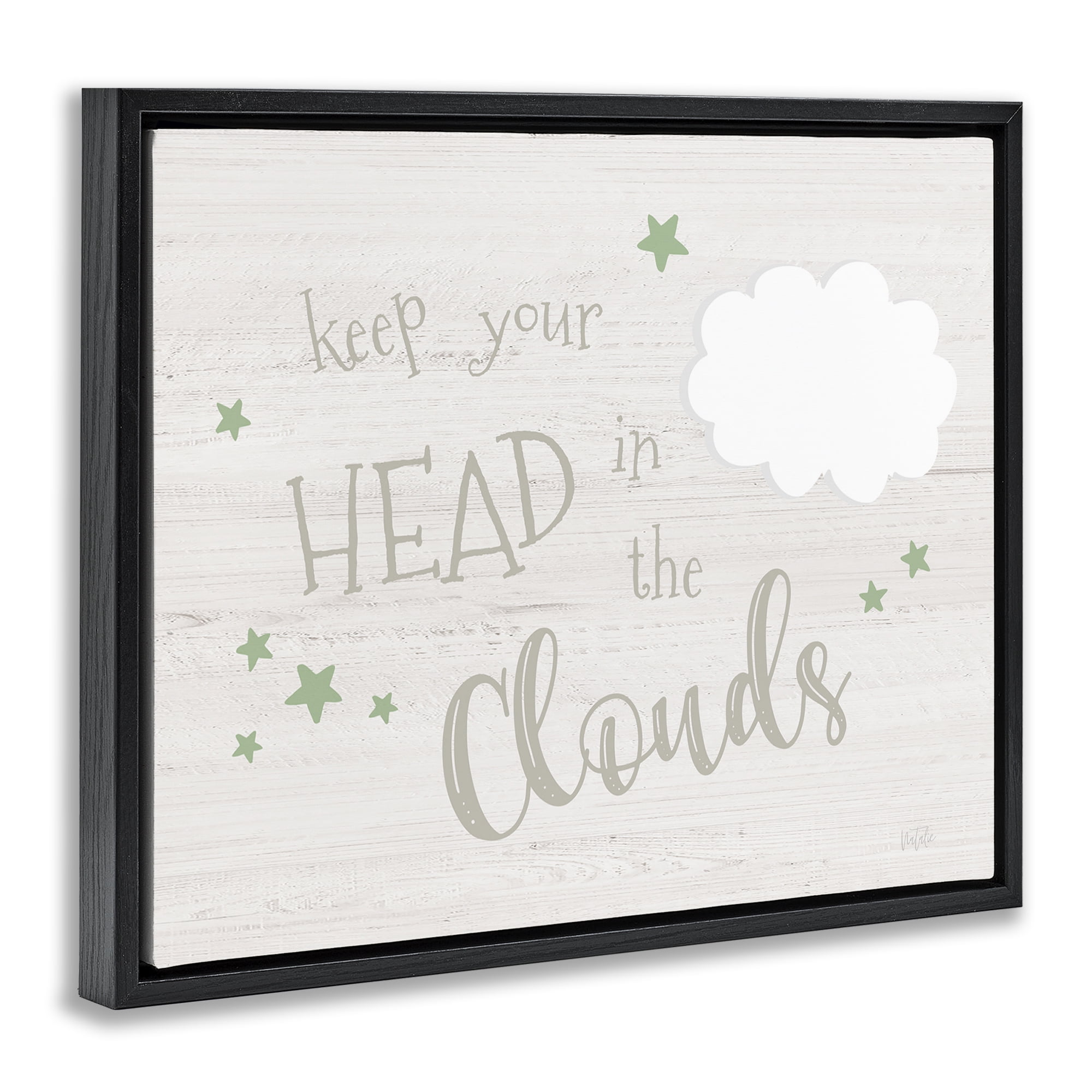 Stupell Industries Head in Clouds Phrase Landscape & Nature Painting Black Floater Framed Canvas Art Print Wall Art, 21 x 17