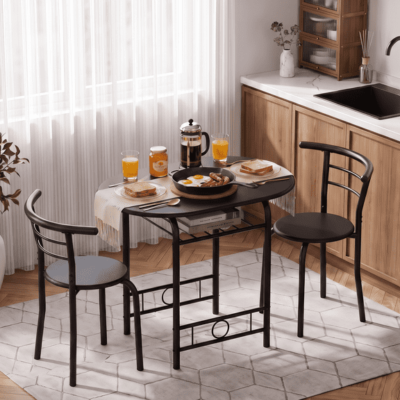 Homall 3-Piece Dining Table Set, Small Dining Table for 2, Modern Dining Set for Small Spaces, Dining Room, Kitchen, Black