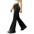 thumbnail image 4 of cocolona Womens Street High Waist Velour Pants Elastic Waist Straight Wide Leg Travel Pants with Pockets, 4 of 5