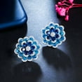 thumbnail image 5 of Silver Plated Blue CZ 3D Multiple Flower Stud Earring for Brides Costume Jewelry, 5 of 9