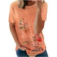 thumbnail image 2 of Wycnly Womens Tops Dressy Casual Breathable Comfy Loose Fit Ladies Vintage Pullover Tshirts Summer Short Sleeve Round Neck Tops Floral Print Blouse Orange m, 2 of 5