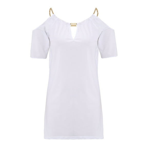 Qmyliery Women's Fashion Summer Solid Color Short Sleeve Cold Shoulder Hollow Tops
