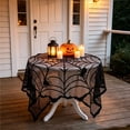 thumbnail image 5 of Halloween Table Cloth, Black Spider Web Lace Tablecloth for Round Tables, Gothic Halloween Decor for Masquerade, Scary Movie Nights, Dinner Party Table Decorations, A, 5 of 6
