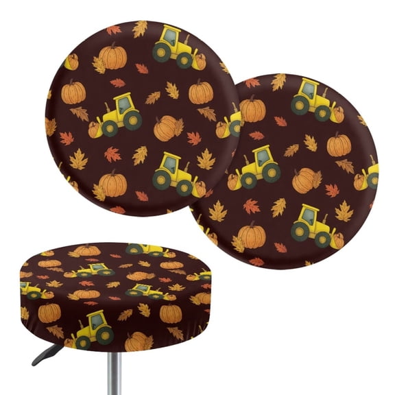Chaqlin Fall Bulldozer Round Bar Stool Covers 2-Pack, Vibrant 3D Pattern Stretch Fabric Seat Covers, Machine Washable Slipcovers for 12-16 Inch Round Stools 12 Inch Stools Cover Yellow