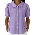 thumbnail image 3 of Women Short Sleeve Tops Elegant Loose Puff Short Sleeve Basic Summer Blouses for Women Multicolor 2XL, 3 of 9